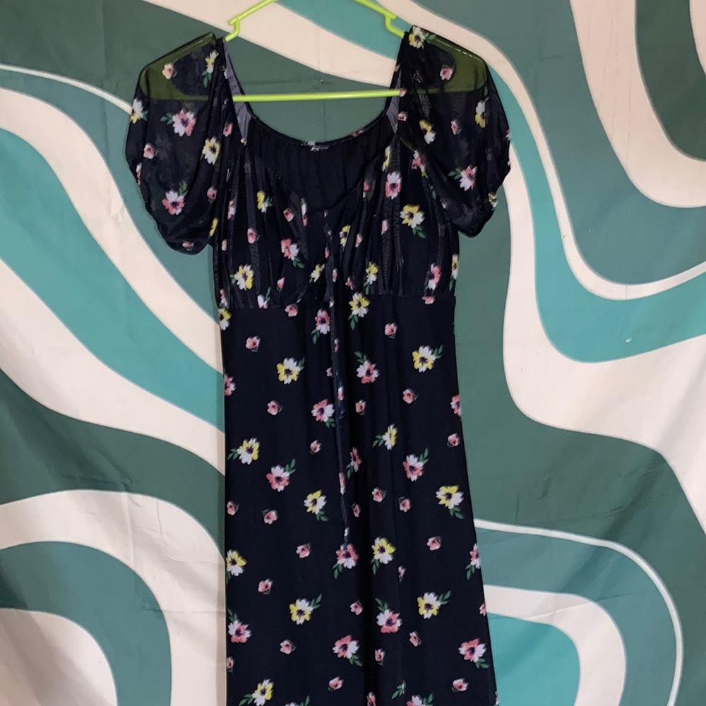 Black floral dress with puff sleeves